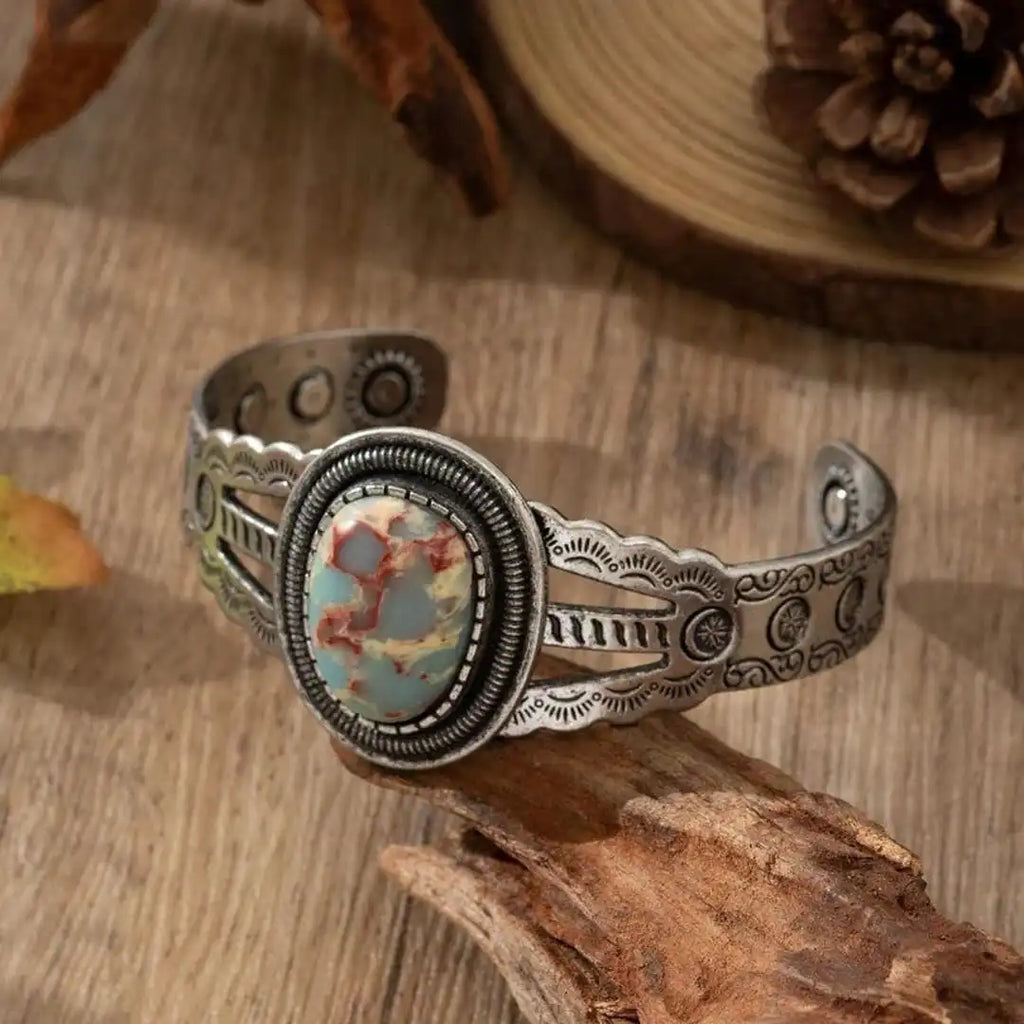 Pulsera Abierta Ovalada de Imitación Turquesa