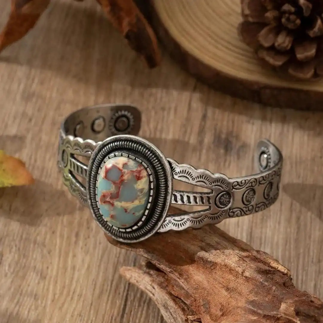 Pulsera Abierta Ovalada de Imitación Turquesa