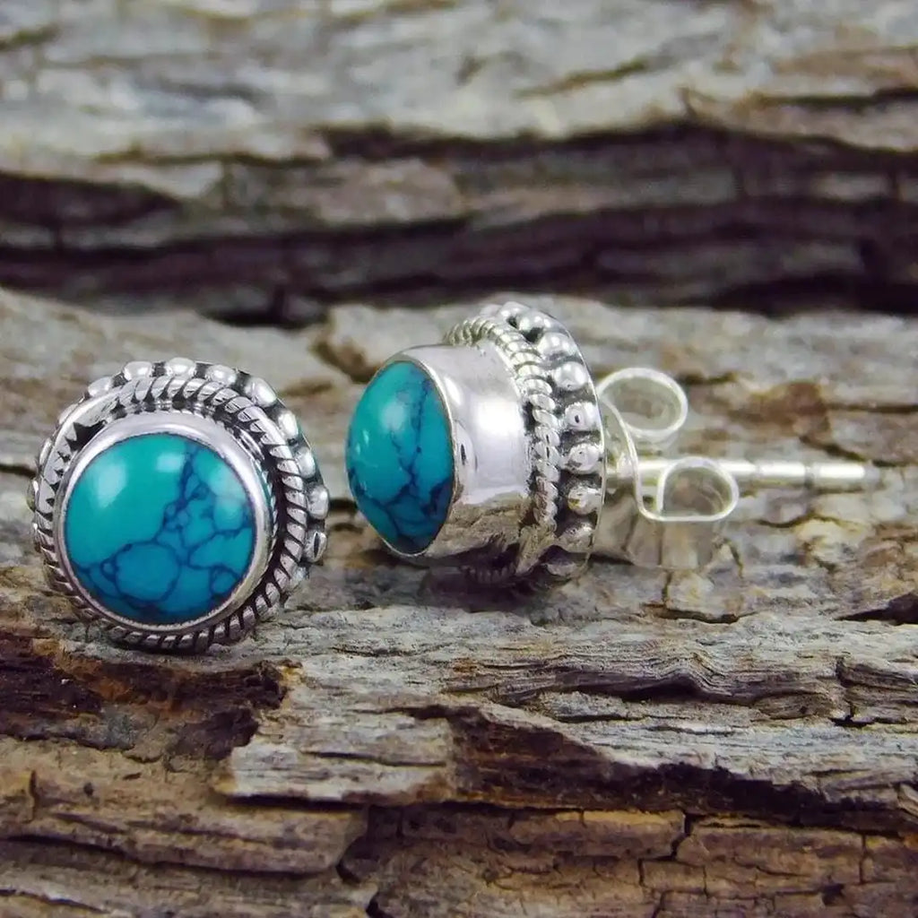 Pendientes de tachuela bohemios vintage de imitación turquesa