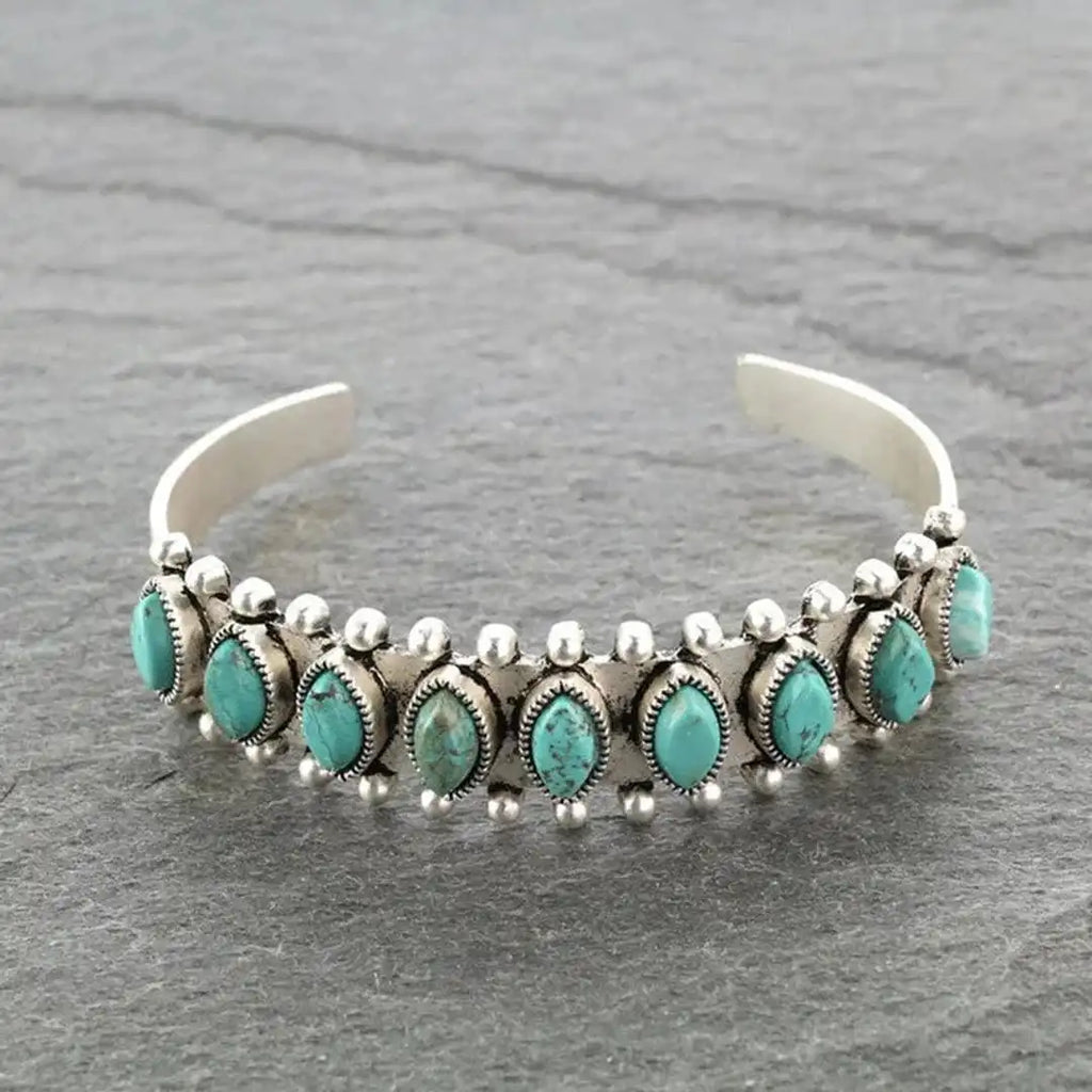Pulsera de plata tibetana antigua con piedras