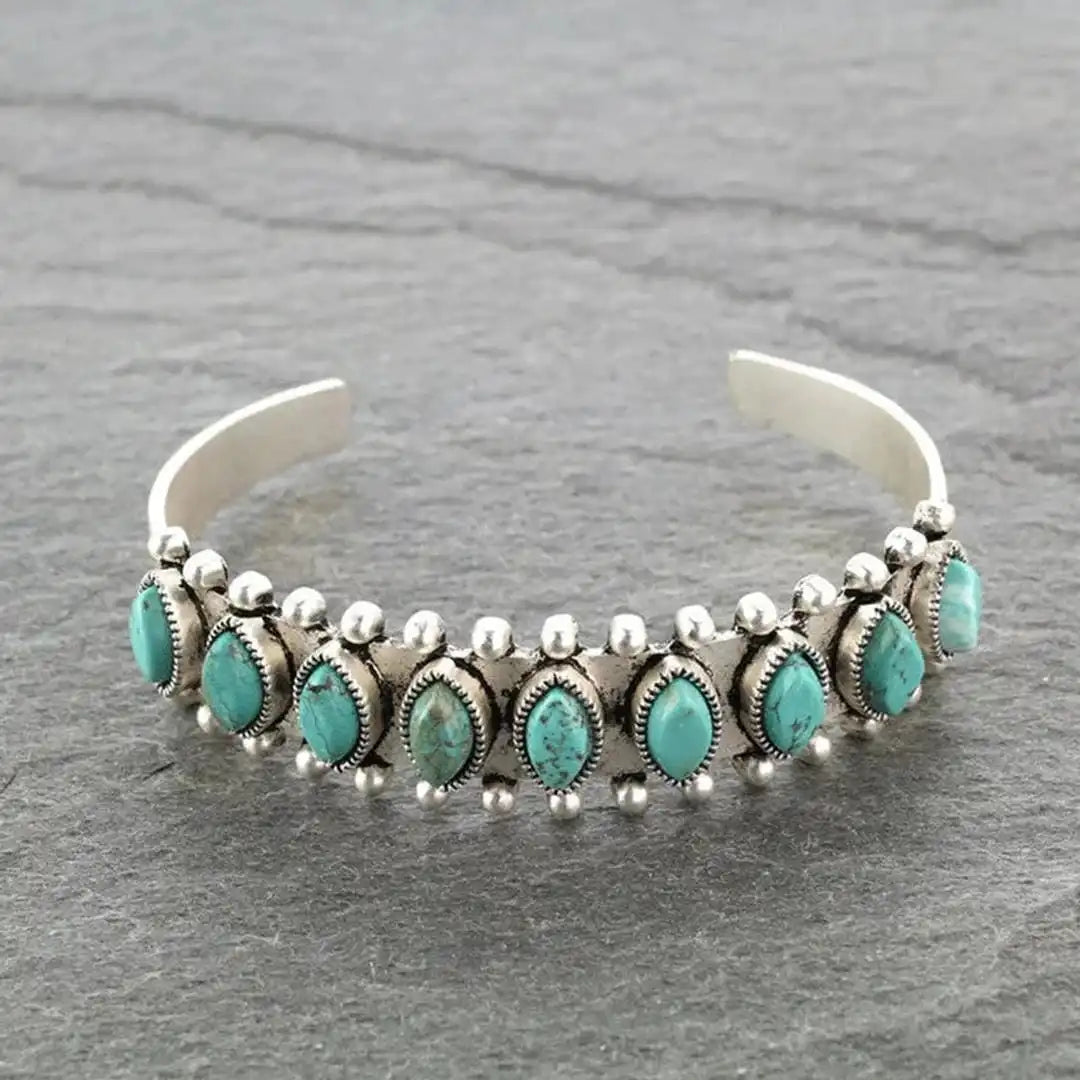 Pulsera de plata tibetana antigua con piedras