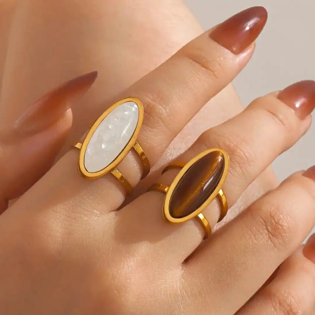 Anillo doble cabujón ovalado dorado