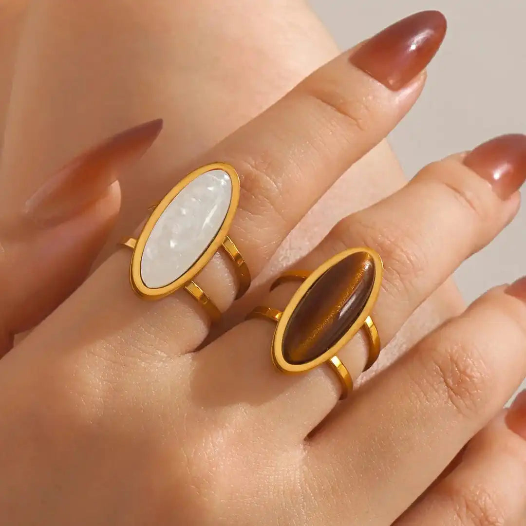 Anillo doble cabujón ovalado dorado