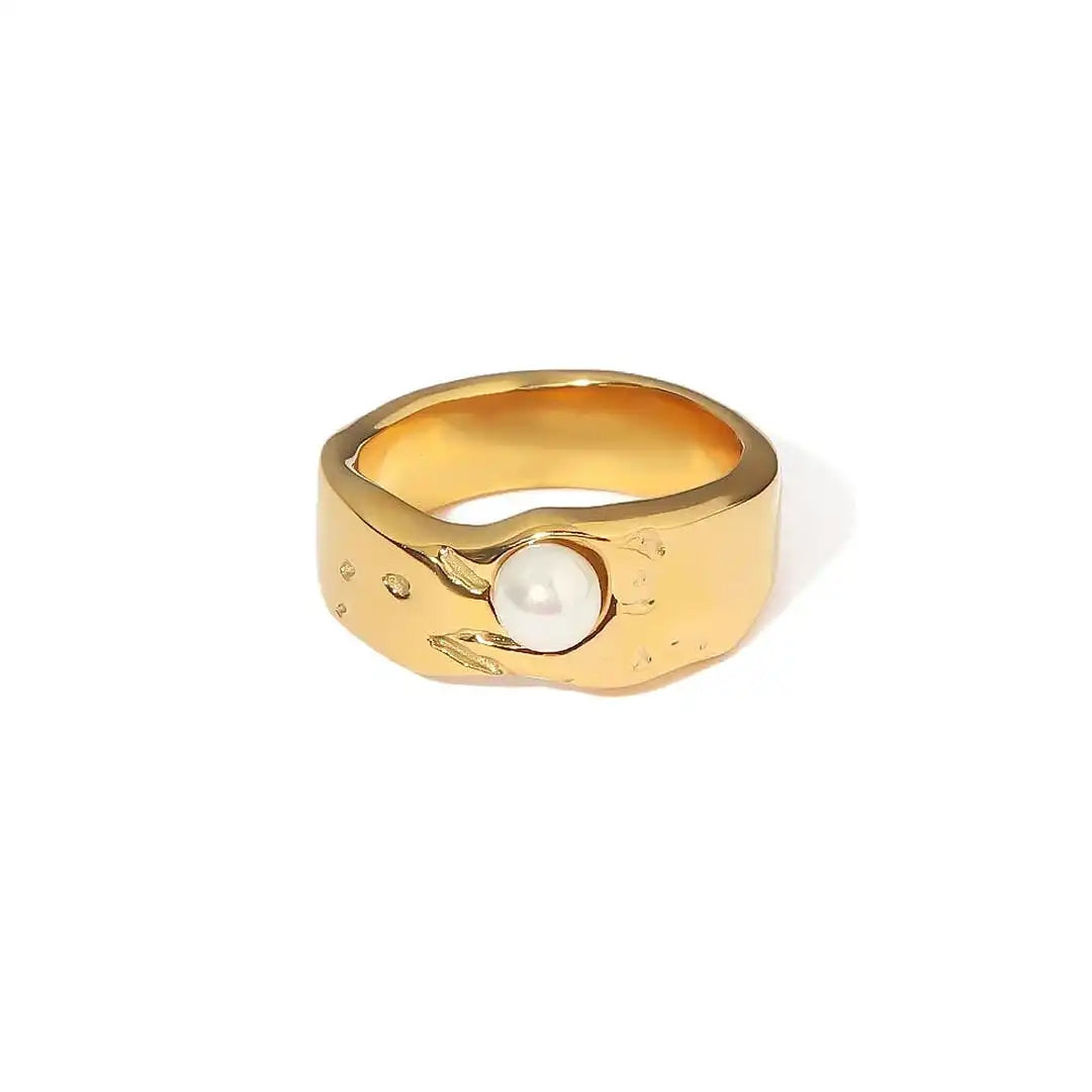 Anillo de banda de perlas oro fundido