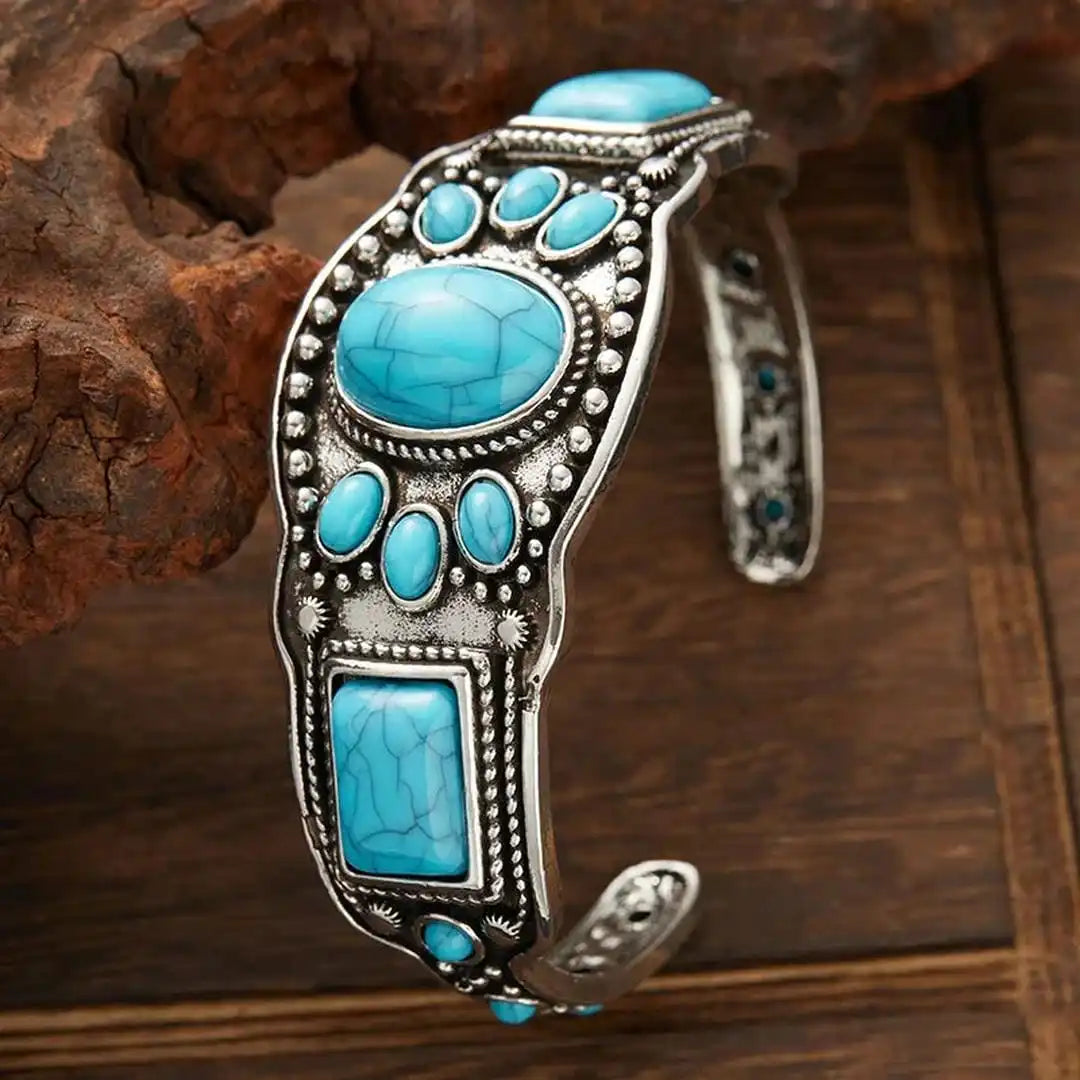 Pulsera de puño bohemia vintage con turquesa