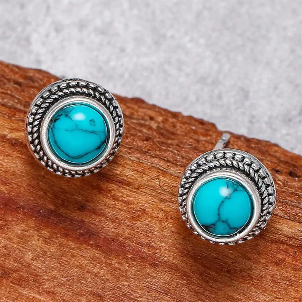 Pendientes de tachuela bohemios vintage de imitación turquesa