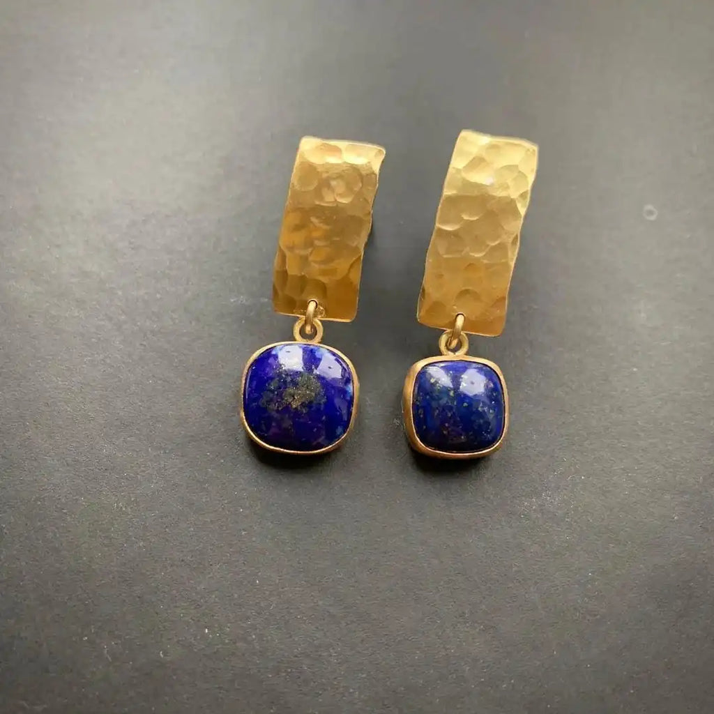 Pendientes colgantes cuadrados de lapislázuli bohemio