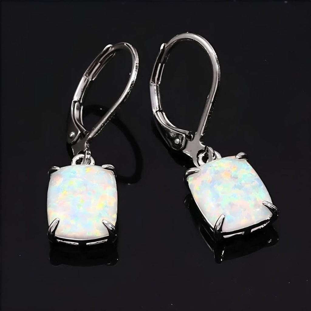 Pendientes cuadrados de ópalo blanco vintage