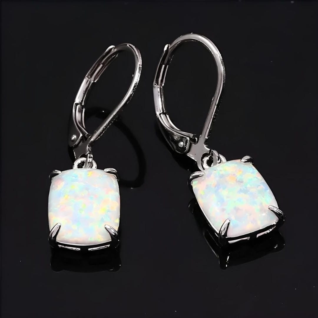 Pendientes cuadrados de ópalo blanco vintage