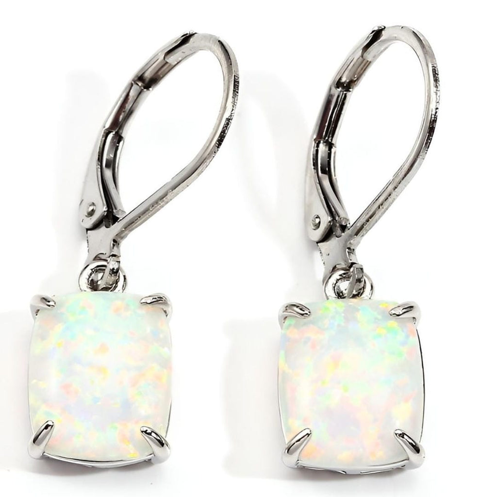 Pendientes cuadrados de ópalo blanco vintage