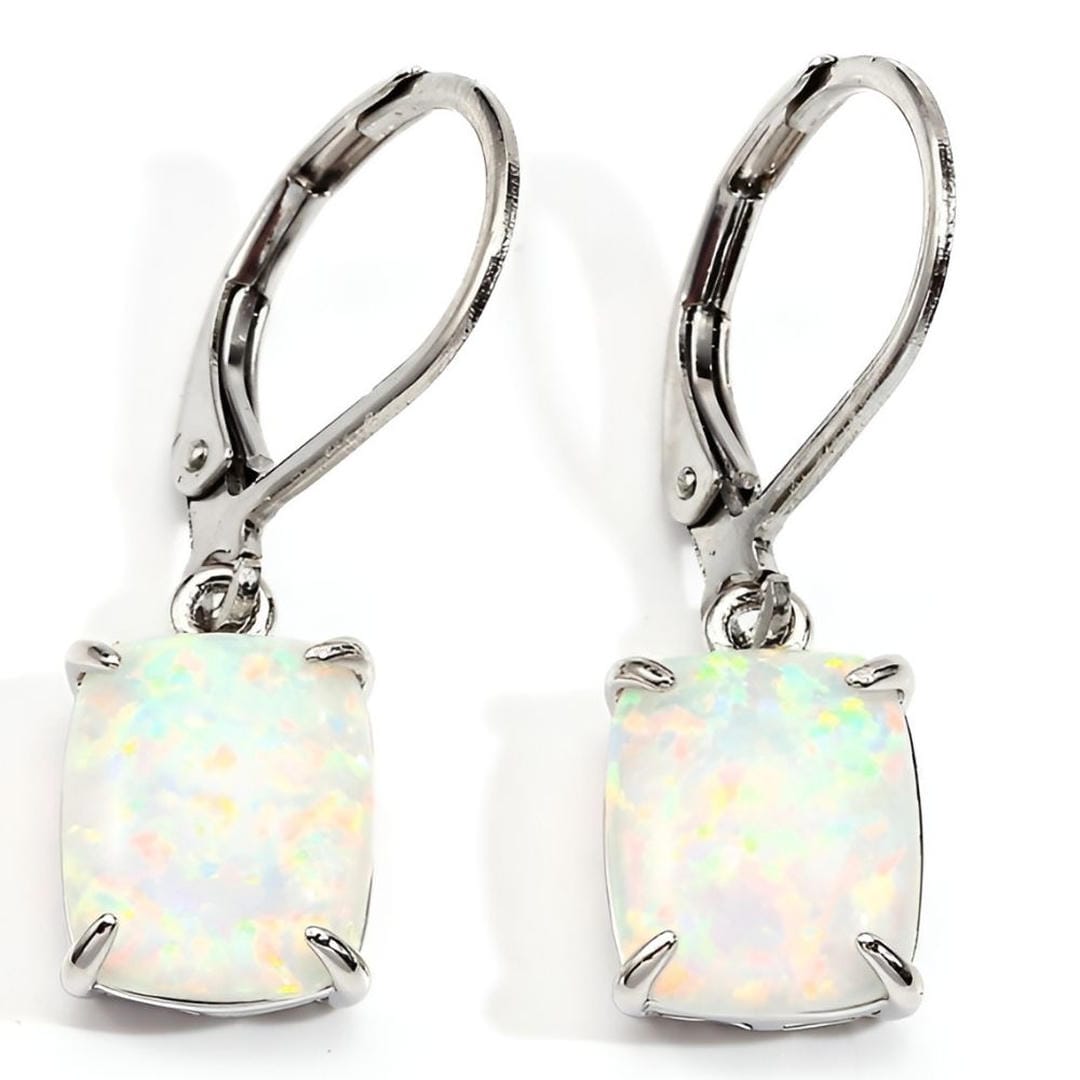 Pendientes cuadrados de ópalo blanco vintage
