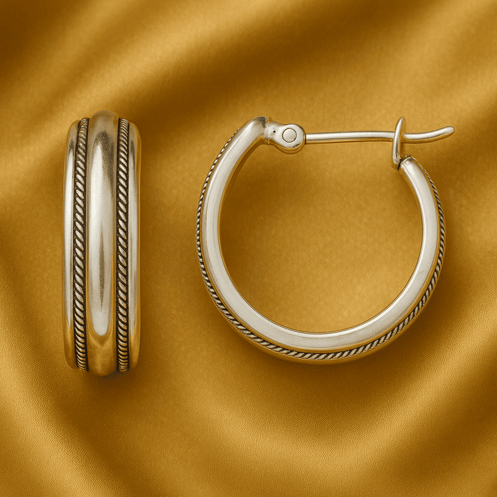 Aretes argolla de plata vintage con franja dorada
