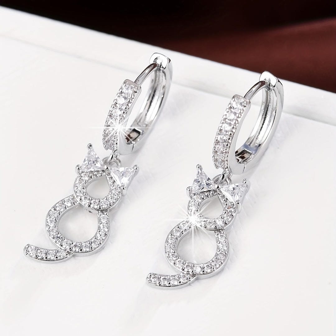 Pendientes de aro colgantes Gato de cristal