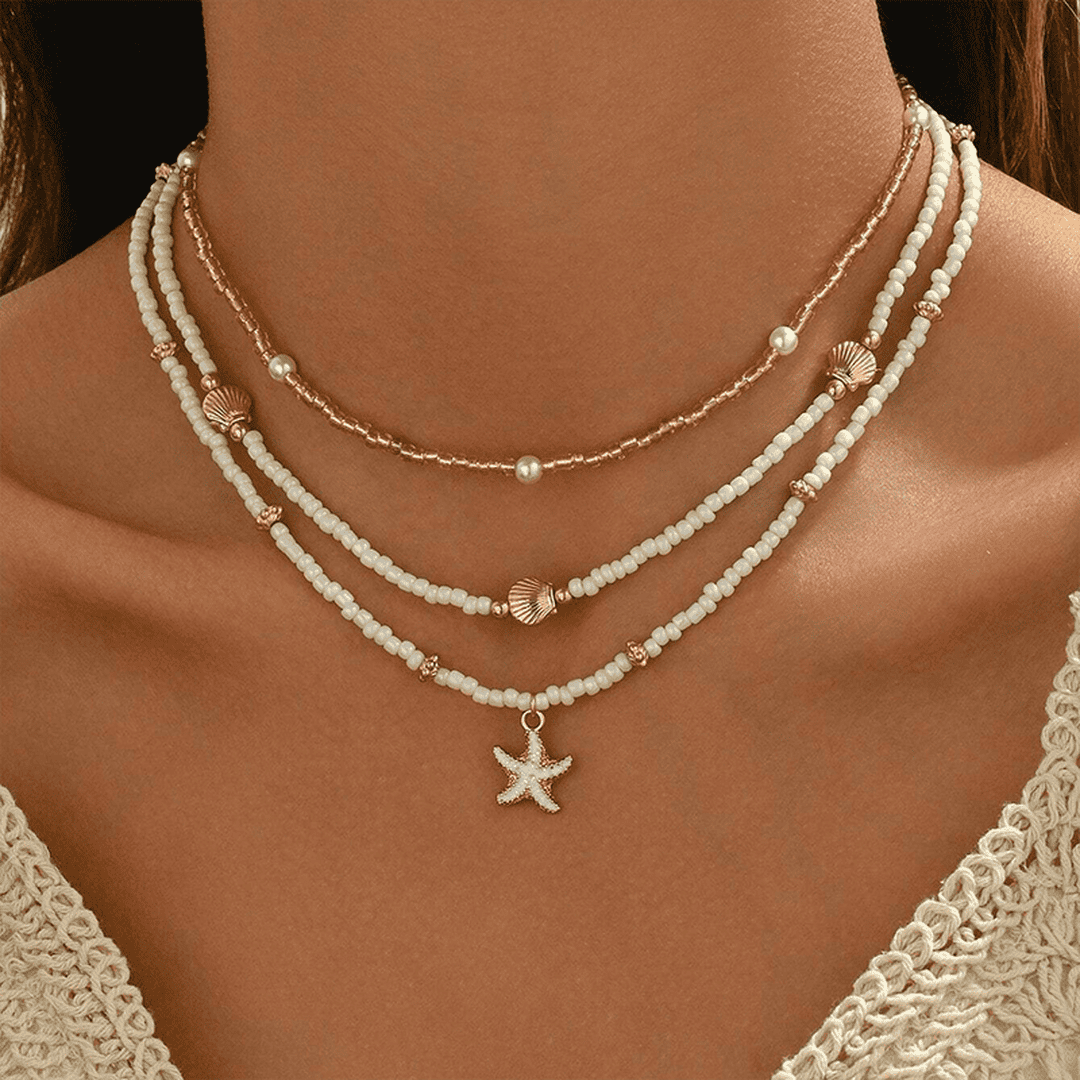 Collar de capas con cuentas de estrella de mar costera