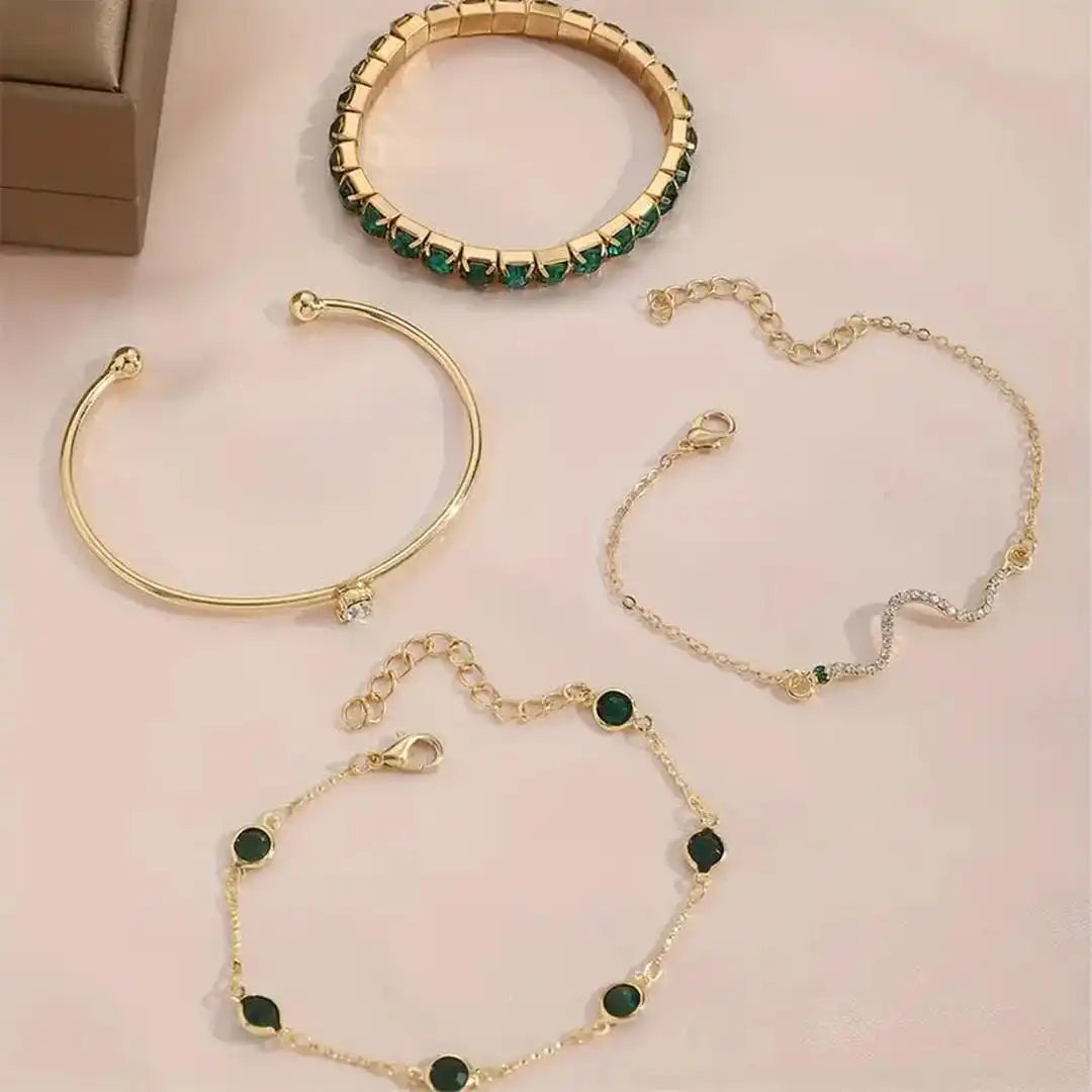 Juego de pulseras de piedras preciosas verdes