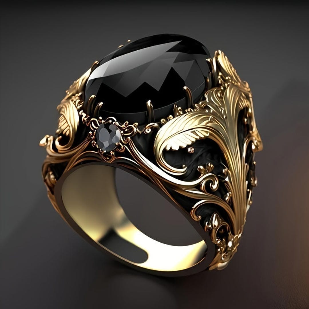 Anillo llamativo de ónix barroco de medianoche