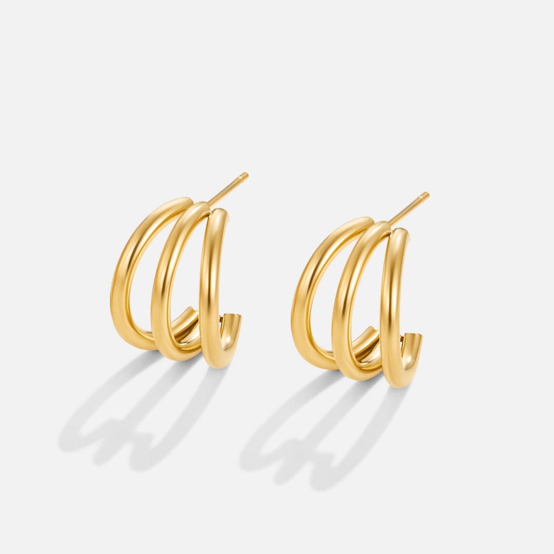 Pendientes de oro triple
