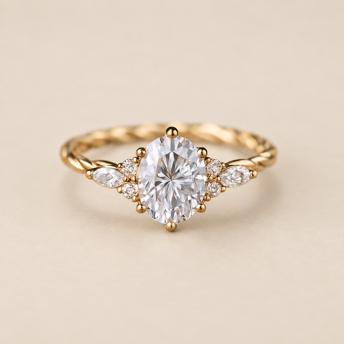 Oval White Stone Vintage Accent Ring