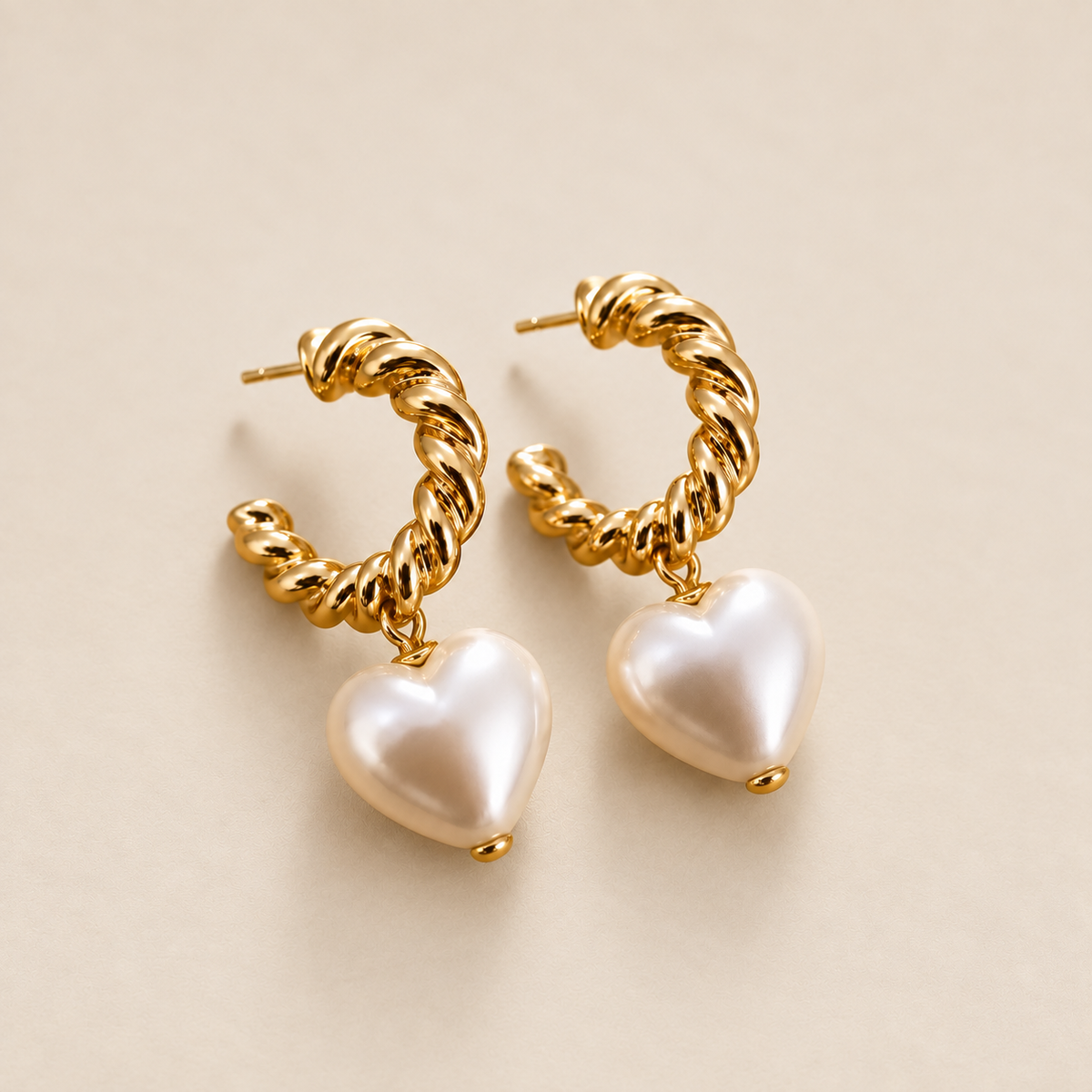 Elegant Pearl Heart Earrings