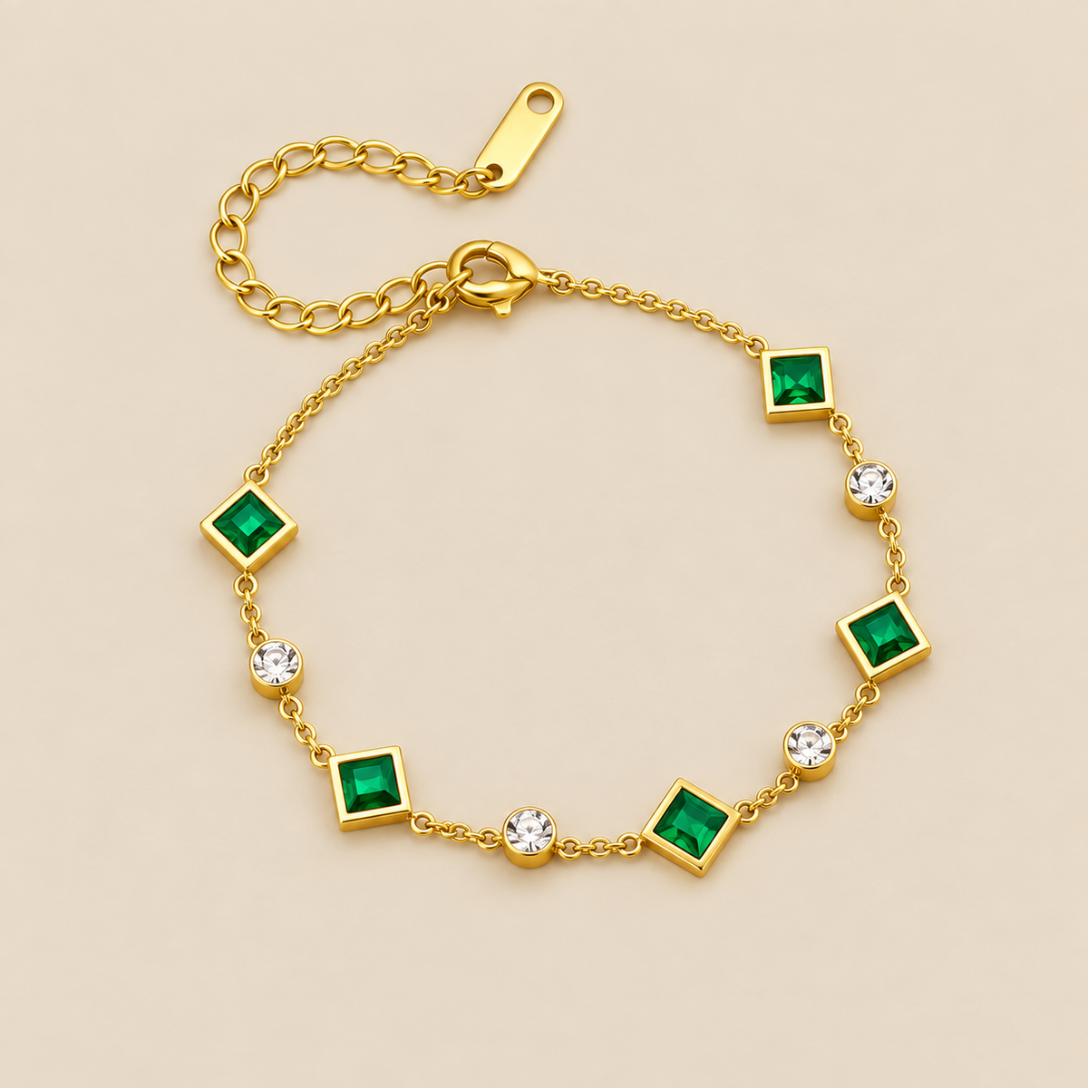 Pulsera de estación cuadrada Esmeralda elegante