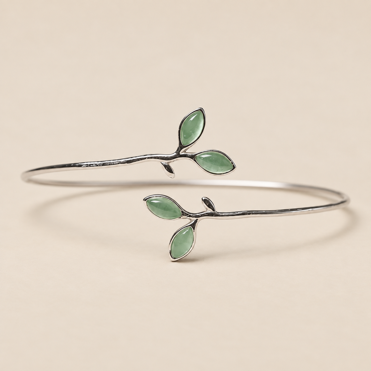 Timeless Silver Opal Leaf Bangle Bracelet