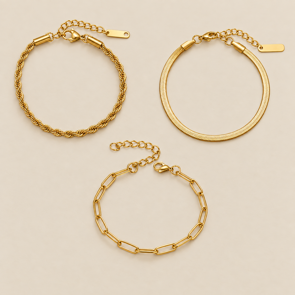 Juego de tres pulseras Golden Flow