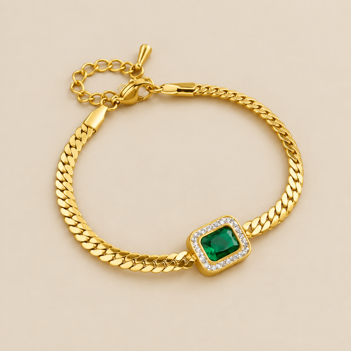 Radiant Golden Emerald Link Bracelet
