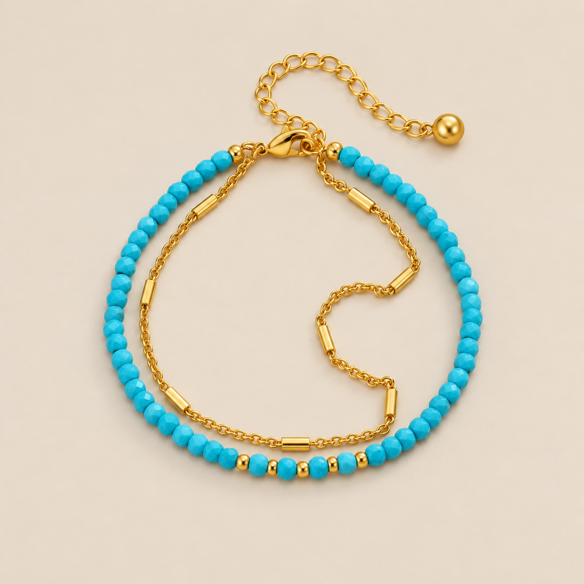 Timeless Gold Double Chain Turquoise Bracelet
