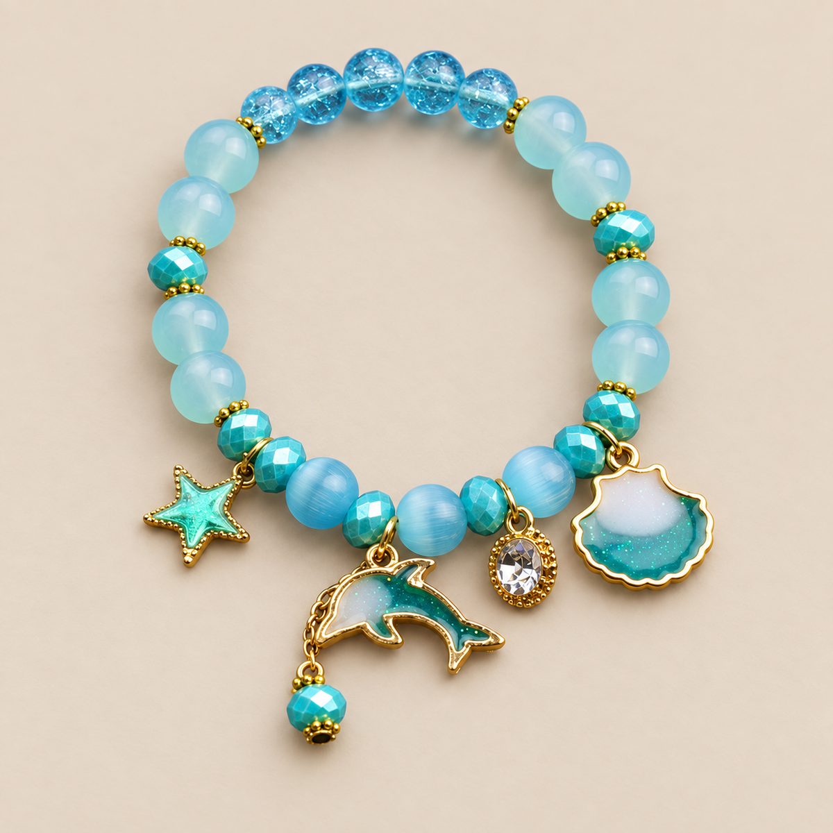 Dolphin Seashell Charm Beaded Bracelet