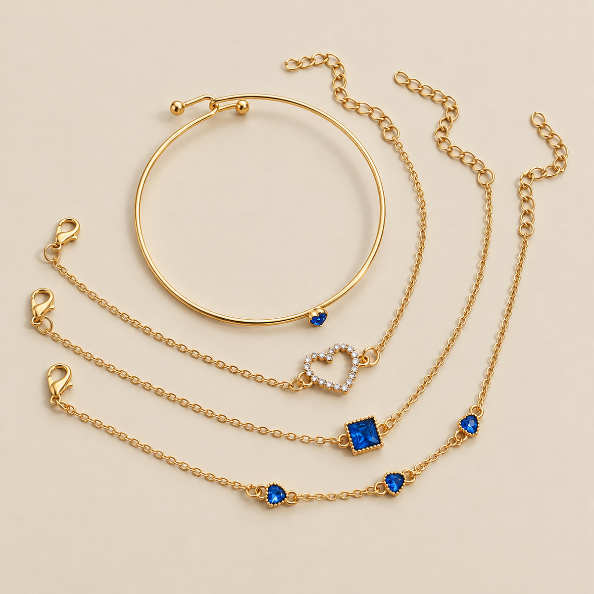 Sapphire Golden Hearts Bracelet Set