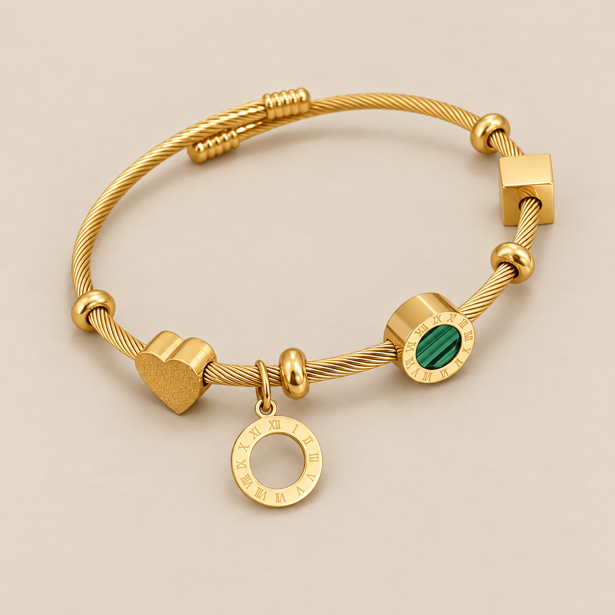 Gold Emerald Charm Bracelet