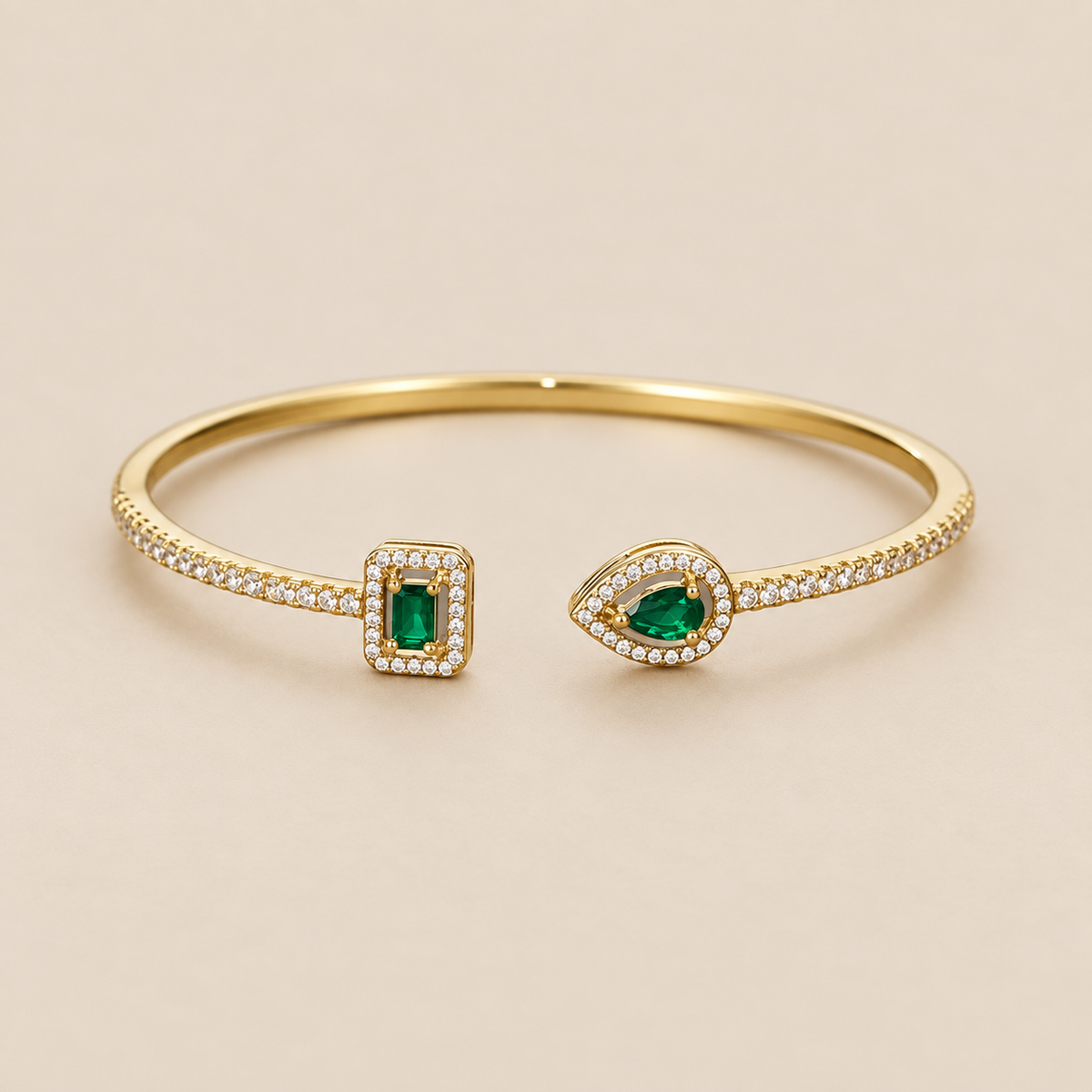 Elegant Emerald Open Cuff Bracele