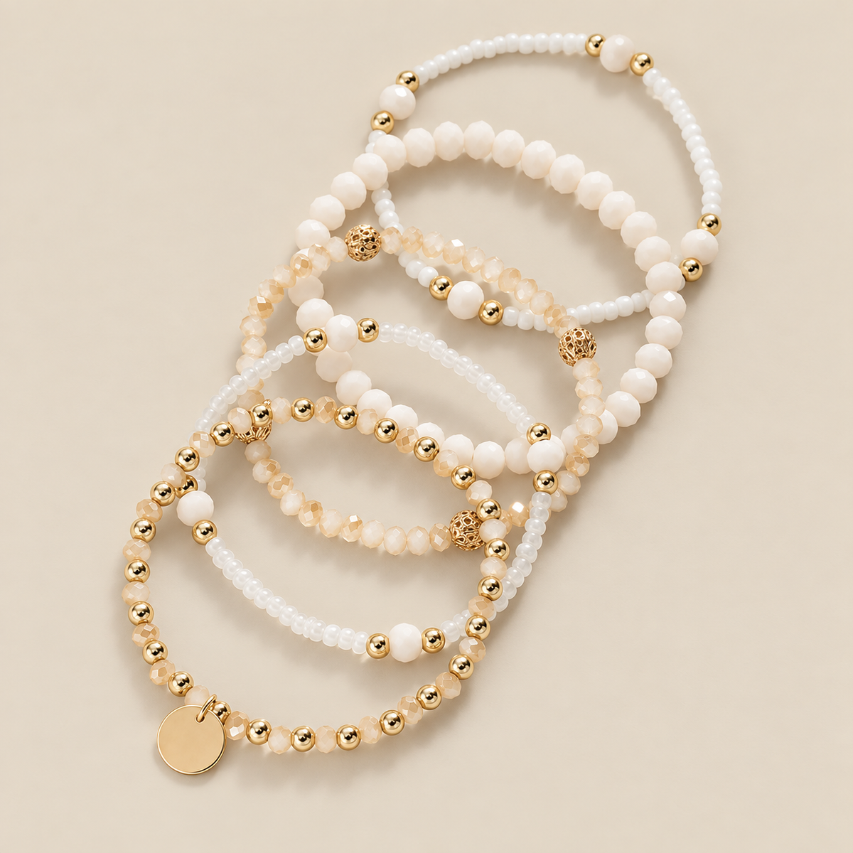 Coastal Cream Beaded Charm Bracelet
