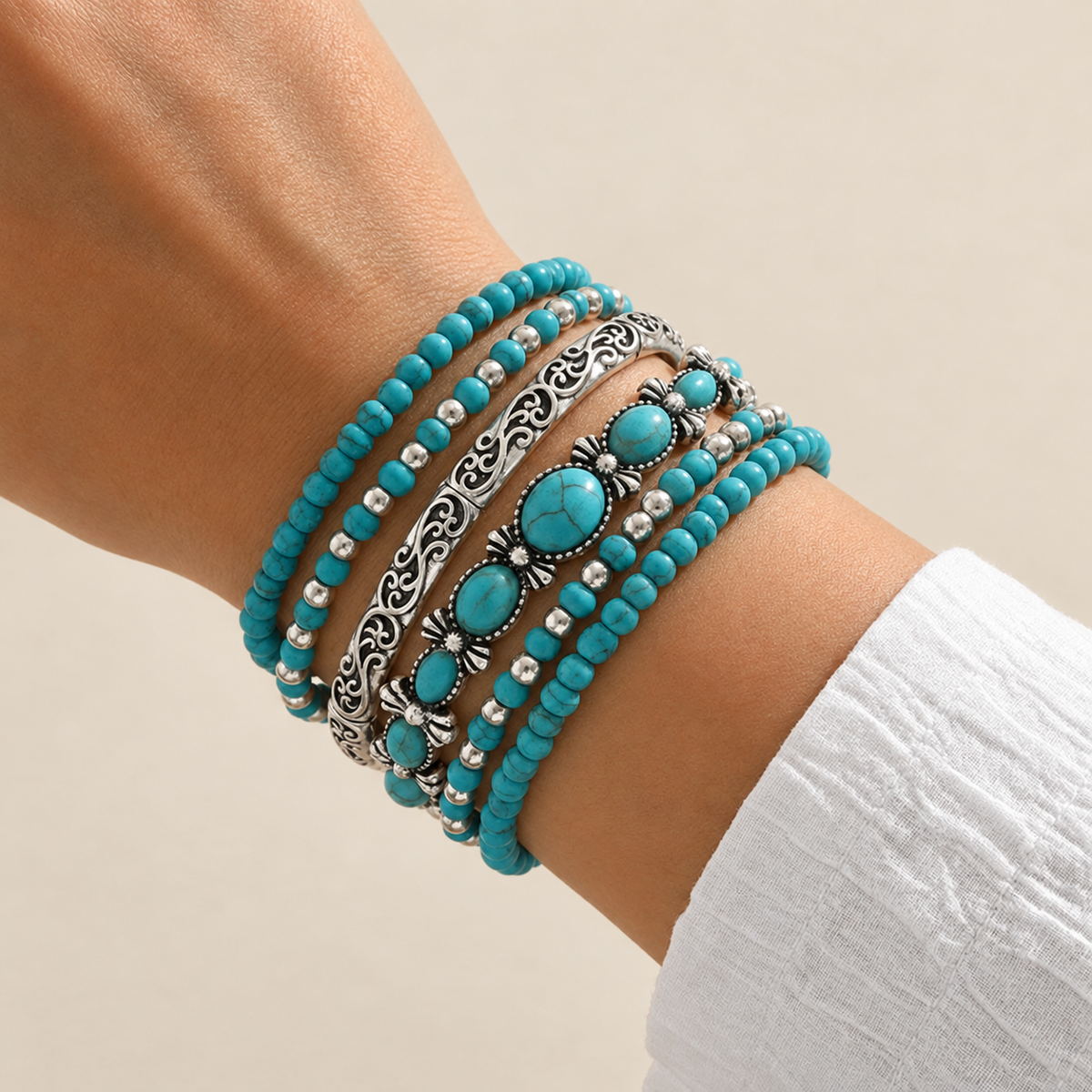 Turquoise Beaded Boho Bracelet Set