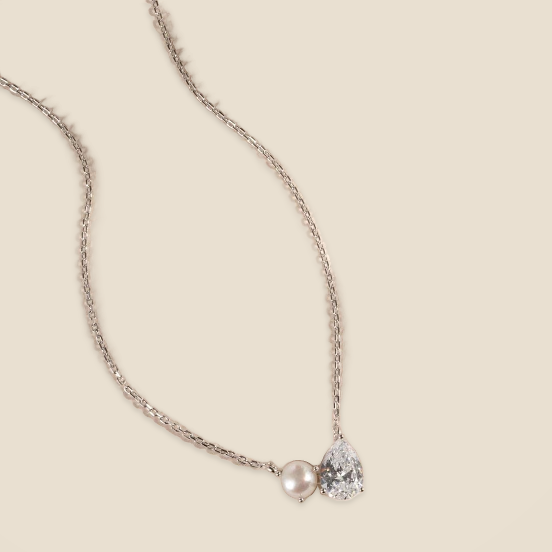 Pearl Teardrop Duo Charm Necklace