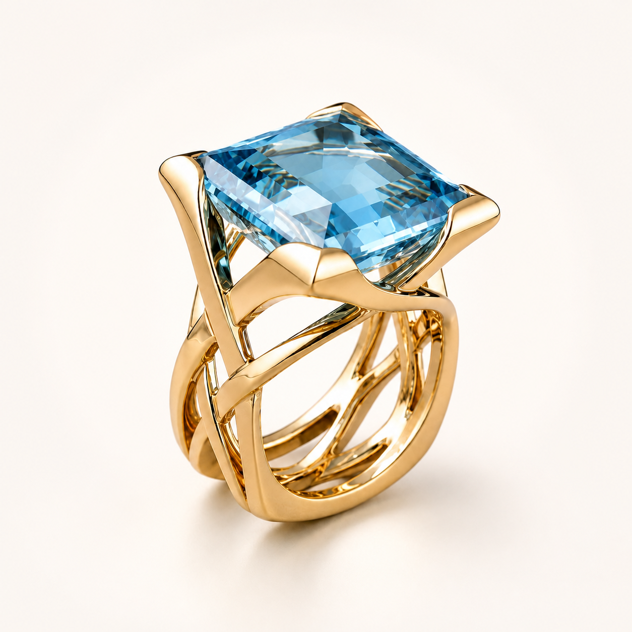 Vintage Rose Gold Blue Zirconia Ring - Aura del Sol studio product image