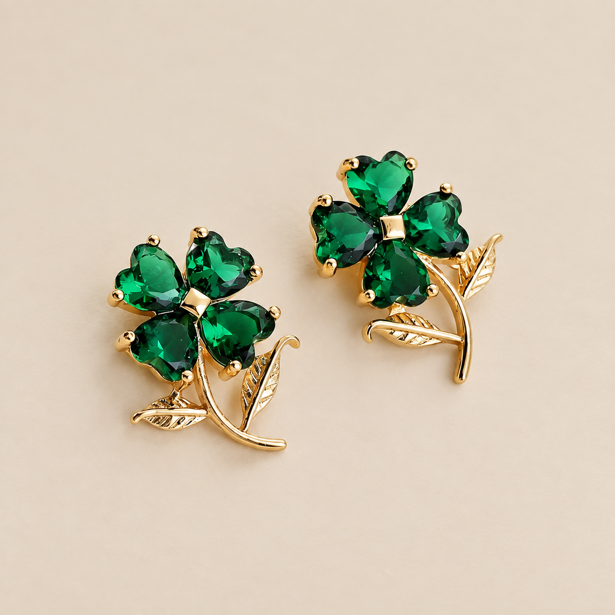 Emerald Clover Stud Earrings studio photograph