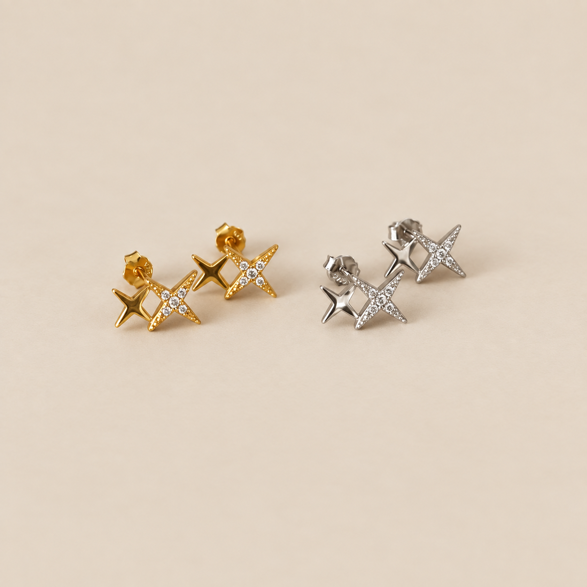 Pendientes de doble estrella de cristal