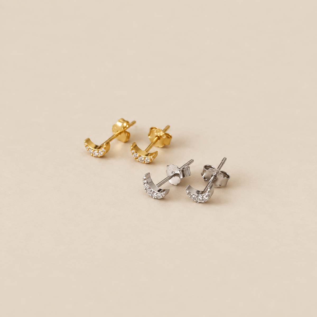 Pendientes de Tuerca de Cristal Micro Luna