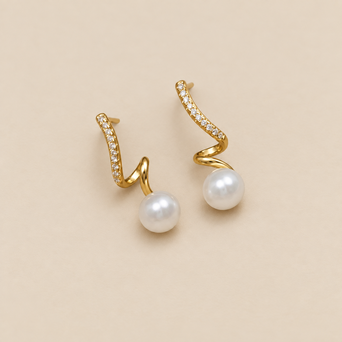 Pearl Wave Gold Earrings