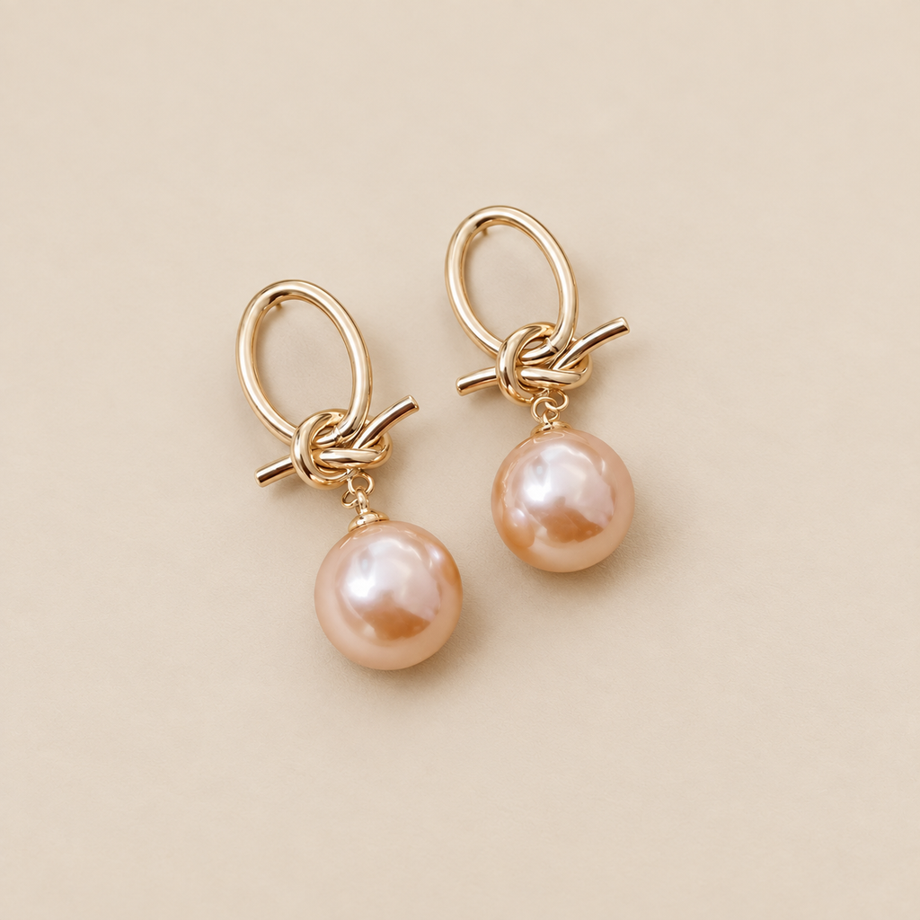 Fotografía de los pendientes colgantes de perla rosa