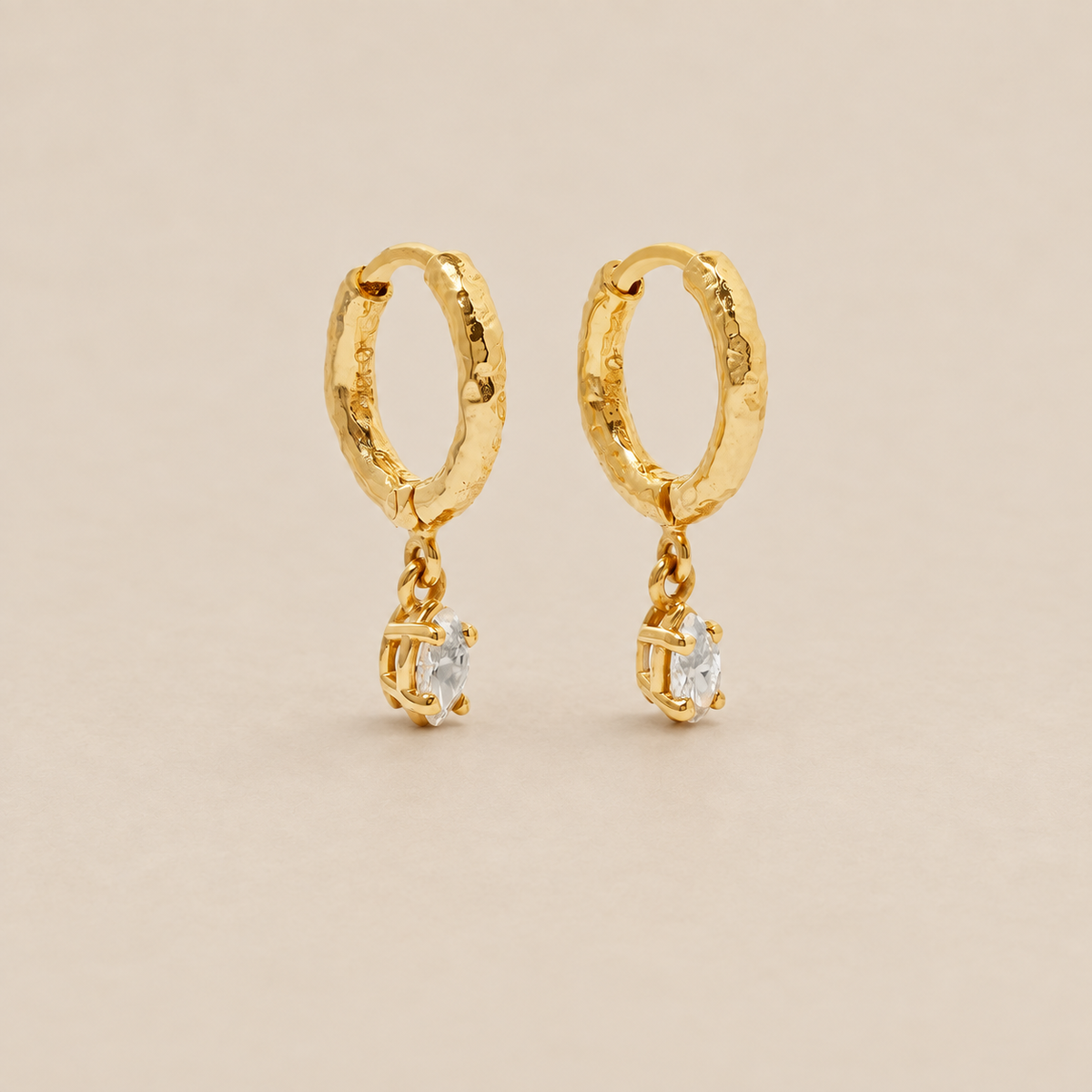 Hammered Crystal Hoop Earrings in Gold