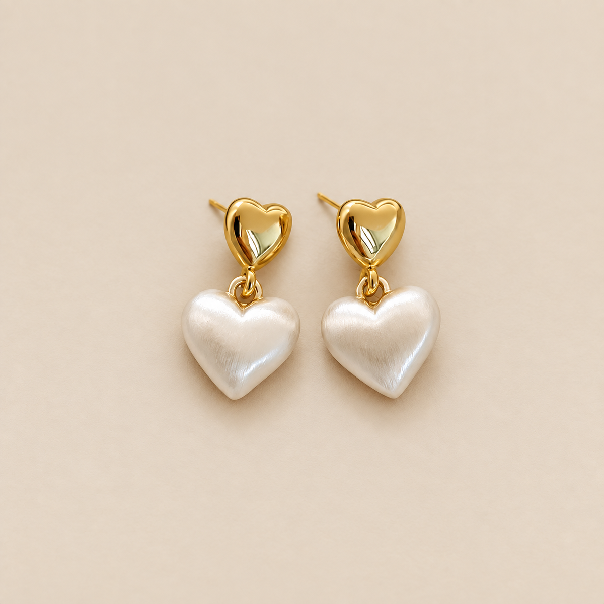 Elegant Gold Pearl Heart Earrings