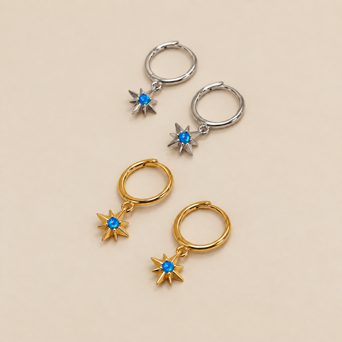 Opal Starburst Hoops Earrings