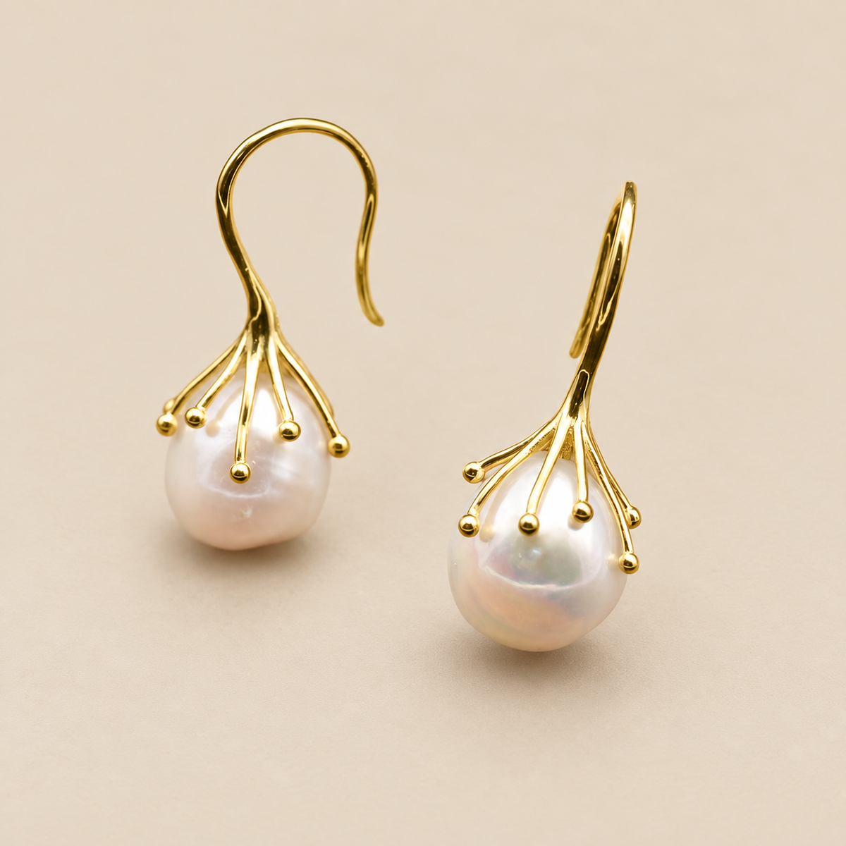 Gold Pearl Blossom Drop Earrings