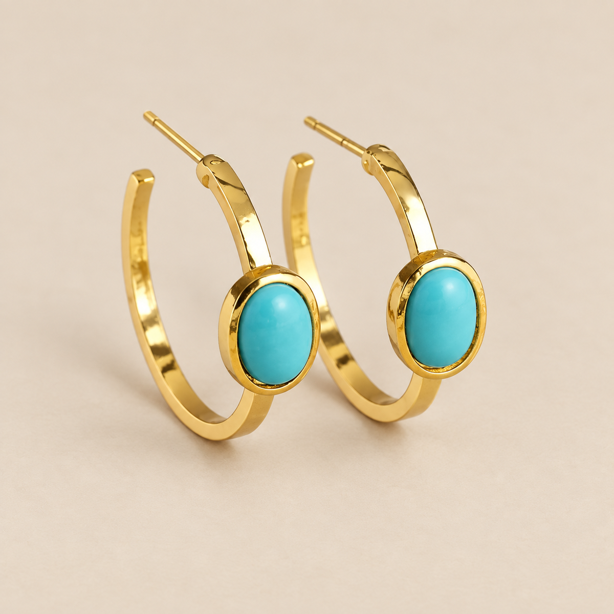 Golden Turquoise Oval Hoop Earrings