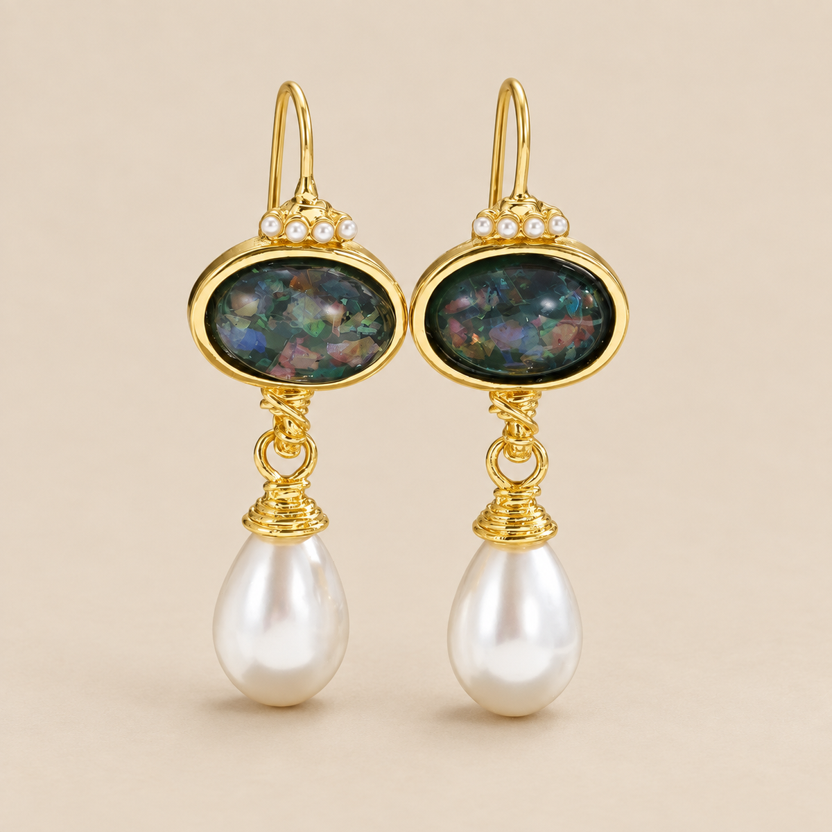Geometry Black Stone and Pearl Earrings