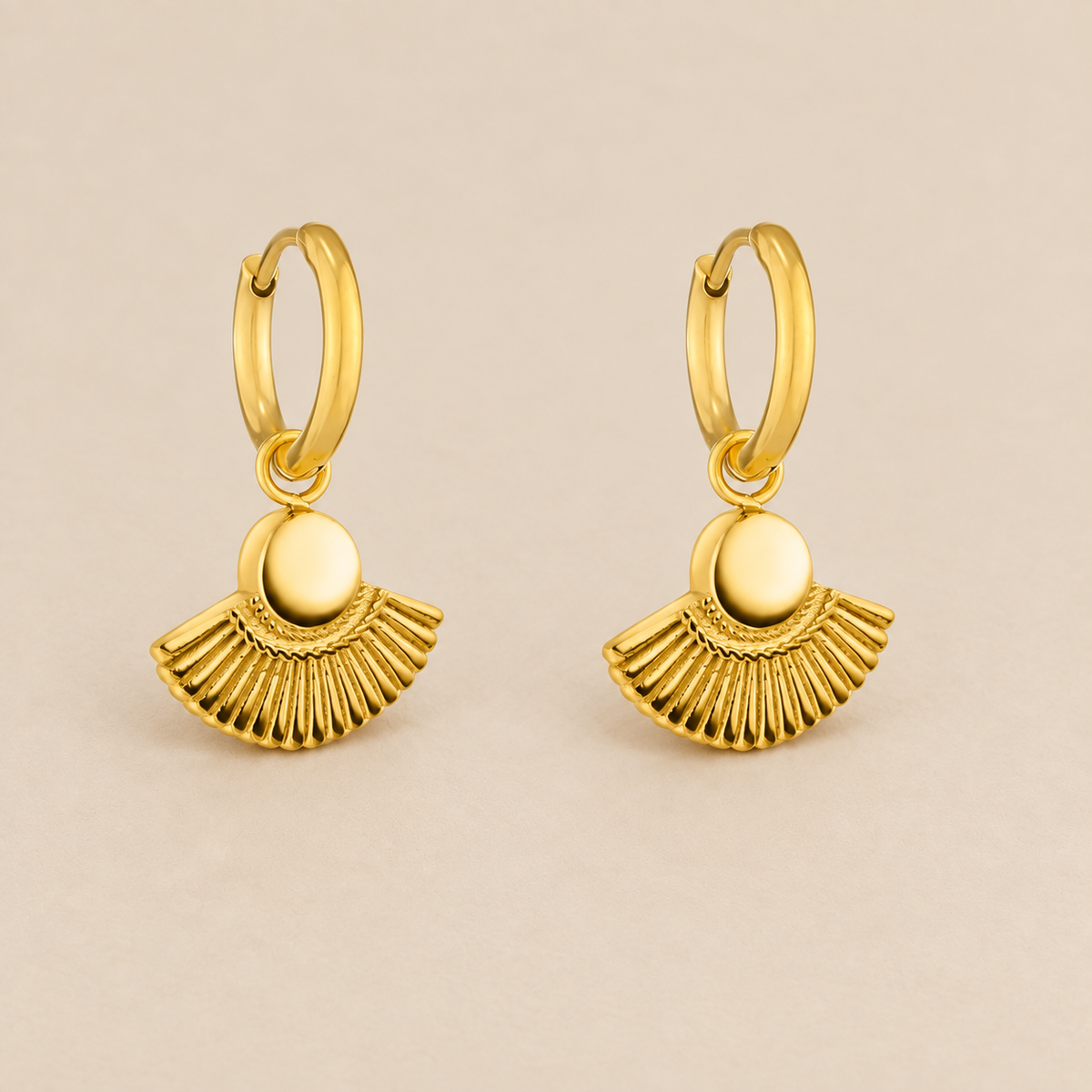 Golden Fan Drop Hoop Earrings