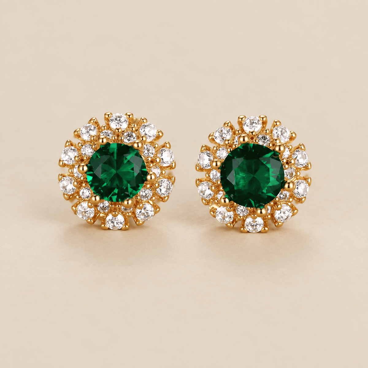 Royal Emerald Halo Earrings