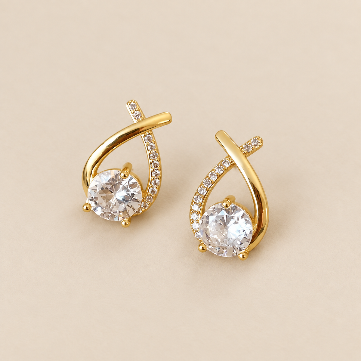 Golden Cross Zirconia Stud Earrings